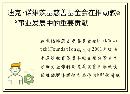 迪克·诺维茨基慈善基金会在推动教育事业发展中的重要贡献